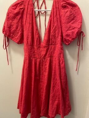 White Fox Boutique Red Mini Dress with Puff Sleeves